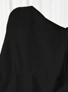 SHEIN EZwear Blouse à manches courtes ajustée avec taille plissée tressée noire et lien devant