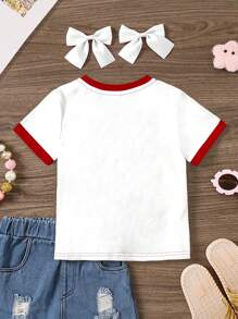 SHEIN Leap Crew Cute Strawberry Print Young Girl Casual Round Neck Short Sleeve T-Shirt, Suitable For Summer Vacation - Multicolor - View 3