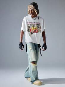 NEON BLANC 男士街头时尚白色针织短袖圆领印花 T 恤 - 白色 - 查看 1