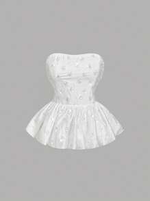 SHEIN MOD White Cute Floral Bud Bandeau Top For Women, Summer Outgoing And Dating Attire - White - View 1