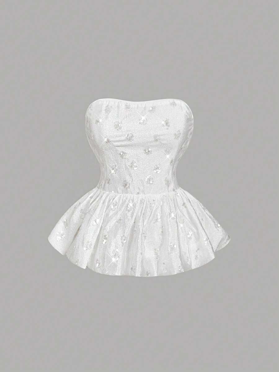SHEIN MOD White Cute Floral Bud Bandeau Top For Women, Summer Outgoing And Dating Attire - White - View 1
