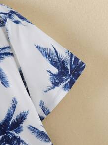 SHEIN Young Boy Tropical Palm Tree Print Button Down Short Sleeve Casual Shirt, Spring/Summer,Holiday,Summer,Travel
