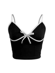 INAWLY 1pc Women's Color Block Bow Decor Casual Tank Top - Multicolor - View 3