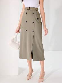 Modelyn Women's Double-Breasted Long Casual/Commute Skirt - Grey - View 3