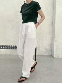 Dazy-Less Solid Crew Neck Crop Tee Old Money Style Summer Preppy Tops Business Casual Woman Work Clothes