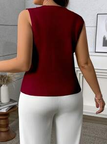 Calvaya Plus Size Elegant Casual White Cardigan Sweater, Featuring A Simple And Pure White Design, Suitable For Spring/Summer Wear. Adorned With Two Large Buttons, The Details Add A Fashionable Touch To The Overall Style. Appropriate For Graduation, Festival, Mother's Day, Halloween, New Year, Valentine's Day, Thanksgiving, Christmas, Easter, National Day, Prom, New Year's Eve - Burgundy - View 2