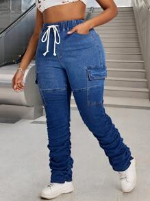 SHEIN SXY Plus Size Women Gradient Tight Casual Jeggings With Elastic Waistband - Blue - View 1