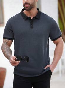 Manfinity Homme Plus Size Men's Casual Polo Shirt, Minimalist Fashion For Daily Wear - Black - View 6
