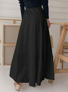 DAZY Women's Black Pleated A-Line Skirt, Suitable For All Seasons, Autumn