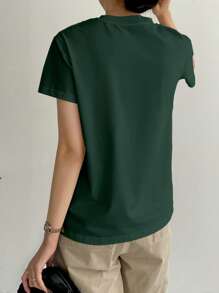 Dazy-Less 纯色缝线细节T恤商务休闲女士工作服