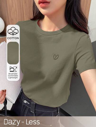DAZY 简约刺绣心形图案女士短袖T恤，情人节夏季，商务休闲女装