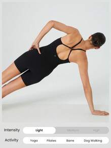 GLOWMODE 6 英寸 FeatherFit™ Peak Motion 收腹可转换肩带紧身连体衣 带侧袋 低冲击瑜伽工作室普拉提日常休闲装 可拆卸罩杯 - 黑色 - 查看 7