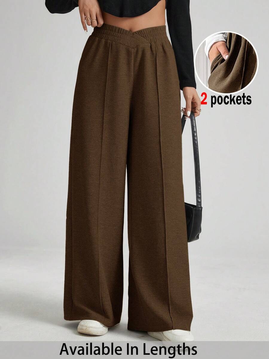 SHEIN Tall CURVE Plus Size Women's Autumn Fall Women Clothes Business Casual Women New Fashion Casual Commuting Texture Fabric Solid Black Wide-Leg Pants, Trousers, Pocket Pocket Dress Pants. Casual Pants,Cargo Women Pants,Baggy Women Pants,Women Dress Pants,Fall Pants