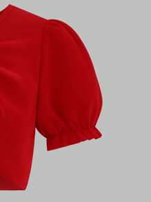 SHEIN Explorewe Bộ 2 chiếc khăn choàng mỏng bằng vải chiffon cho bé gái tuổi teen kết hợp với váy yếm họa tiết hoa nhỏ nhắn, rộng rãi và thoải mái, bó chặt eo, thích hợp để mặc hàng ngày, đi nghỉ ở bãi biển, khu nghỉ dưỡng giải trí, khách dự tiệc cưới sang trọng - Đỏ - Xem 5