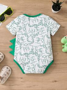 男婴恐龙3D尾巴设计连体衣，休闲夏季连体衣 - 綠色 - 查看 2