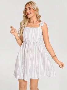 SHEIN LUNE Festival Bohemian Western Wear Women Women's Sweet Cap Sleeve Striped Casual Vacation Mini Dress, Spring/Summer - Multicolor - View 2