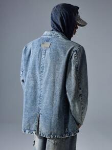 NEON BLANC Men's Street Fashion Long Sleeve Pocket Single Button Denim Jacket, For Fall Winter