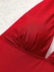 SHEIN MOD Halter Neck Top With Chest Ruffle One Piece Swimsuit & Wrap Cover Up 2 Pieces Set, Push Up Bathing Suit, Tummy Control Swimwear, Resort Wear Women, Beach Cover Up Women, Beach Vacation Outfits, One Piece Bathing Suit