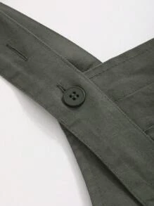 DAZY 女式抽绳腰贴袋工装裤连衣裙、返校服、秋季连衣裙、长袖连衣裙 - 軍綠色 - 查看 7