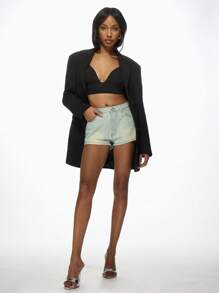 MISSGUIDED 高腰破洞牛仔短裤超显身材夏季节日海滩毛边牛仔短裤 - 藍色 - 查看 5
