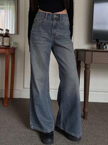 DAZY Women's Loose Flared Leg Jeans, Casual Denim Pants