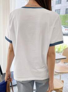 DAZY Letter & Palm Tree Print Contrast Binding Tee,Graphic Tees