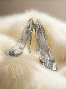 SHEIN 1/2 piezas Adornos de cristal acrílico con forma de zapato de tacón alto como regalo de cumpleaños, decoración del hogar, manualidades, figuras de boda, decoraciones en miniatura, suministros para fiestas, decoración navideña
