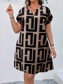 SHEIN LUNE 大码女式几何印花 V 领短袖休闲连衣裙 女士夏季服装 浪漫连衣裙 女士度假服装 女士商务休闲连衣裙 海滩春假太阳裙 婚礼宾客连衣裙 女士休闲通勤连衣裙 女士工作连衣裙 商务连衣裙 - 彩色 - 查看 8