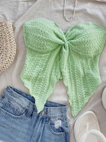 Soleia Top cómodo de tela texturizada con abertura frontal y sin tirantes, ideal para tomar el té por la tarde, usar en interiores/exteriores, vacaciones y vuelta al cole, con estilo romántico y casual - Verde - Ver 5