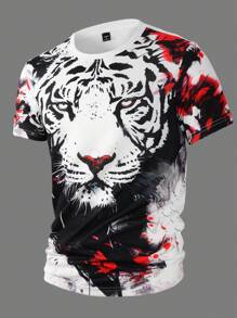 Manfinity LEGND Men's Round Neck Short Sleeve Animal Print Simple Casual T-Shirt, For Everyday Wear