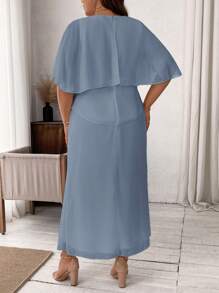 SHEIN Clasi Plus Size Short Sleeve Solid Color Mesh Dress, Minimalist & Fashionable - Baby Blue - View 2