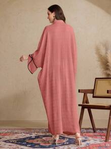 Al Najma Women's Traditional Turkish & Arabic Style Cut-Out Collar Batwing Sleeve Long Tunic Dress Modest, Kaftan - Red - View 4