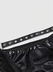 ROMWE Grunge Punk Plus Size Dark Punk Fishnet Elastic Waist Hollow Triangle Brief Panties - Black - View 4