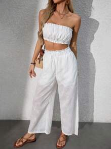 INAWLY Women's Elegant Embroidered 2 Pieces Vacation Set - White - View 3