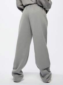 SUMWON WOMEN 优质超大羊毛慢跑裤，带压花徽标细节，运动休闲裤，适合健身和休闲穿着，舒适的冬季休闲裤