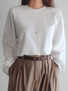 Dazy-Less Casual Loose Solid Color Long Sleeve Women T-Shirt,Business Casual Women