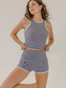 Aralina 2pcs/Set Women Summer Casual Striped Camisole And Shorts Set