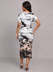 Lyxana Damen Lässig Pendler Kleid mit asymmetrischem Ausschnitt und Muster, gestrickt