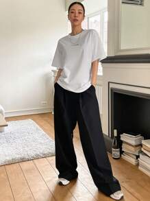 DAZY 字母图案圆领 T 恤夏季超大 T 恤学院风上衣 - 白色 - 查看 3