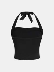 SHEIN Girlism 2pcs Tween Girl Leopard Print & Solid Color Halter Top, All-Match & Versatile - Grey - View 4