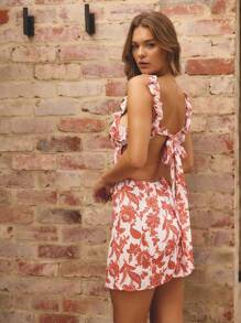 Aralina Women's Floral Print Splicing Ruffled Back-Tie Mini Dress, Perfect For Vacation - Multicolor - View 1