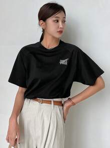 DAZY Letter Graphic Raglan Sleeve Tee - Black - View 4