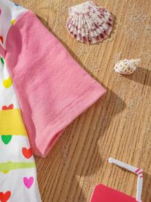 CoComelon X SHEIN Baby Girl Cute Character Colorful Heart Print Pink & White Bodysuit & Adorable Pink Bow Headband Set - White - View 7