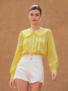 Aveloria Rosie 25 chemises boutonnées jaunes à col claudine ample pour le printemps/été