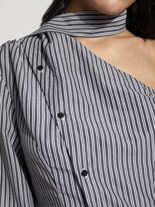 COSMINA 女士单排扣长袖条纹时尚长衬衫 - 黑與白 - 查看 7