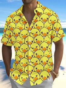 Manfinity Joysei Men's Funny Yellow Duck Print Short Sleeve Shirt - Yellow - View 6