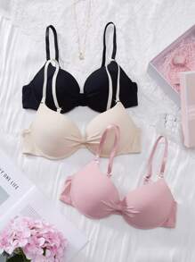 3 件套女士简约文胸，性感加垫聚拢钢圈文胸 - 彩色 - 查看 1