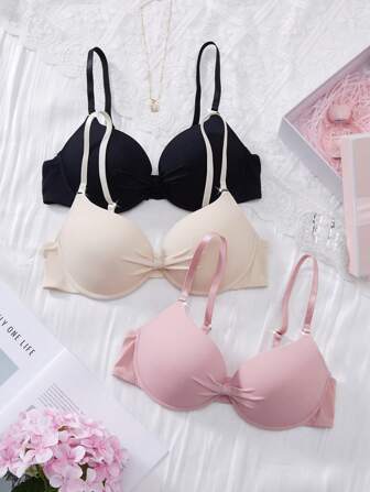 3st Set Dam Minimalistisk BH, Sexiga Vadderade Push Up Bygel BH