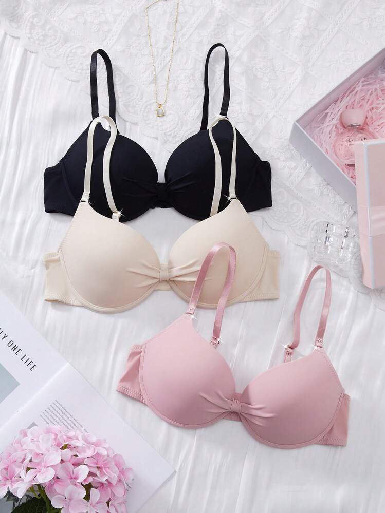 DesireSculpt Set de 3 sujetadores minimalistas para mujeres, sujetadores con aros y relleno sexy con efecto push up - Multicolor - Añade 1