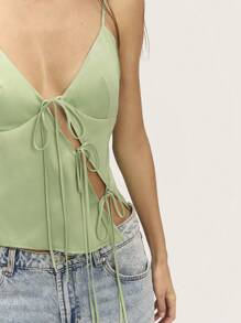 Nöista 女式上衣 V 领前系带不对称春夏 - 綠色 - 查看 3